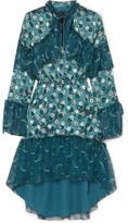 Thumbnail for your product : Anna Sui Cosmos Printed Fil Coupé Sateen And Crinkled Silk-chiffon Dress - Petrol