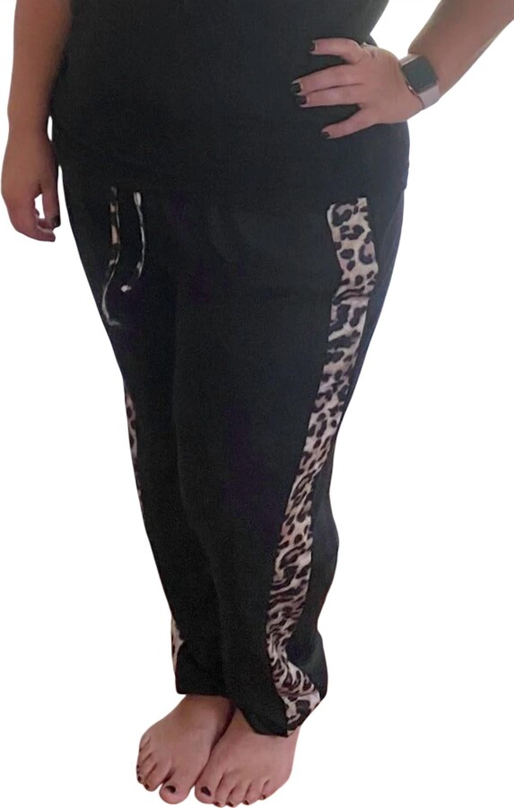 Shirley Stone Leopard Trimmed Jogger In Black