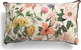 TJMAXX 14X24 Butterfly Garden Whipstitch Embroidered Pillow, Cotton/Polyester/Linen