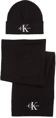 Calvin Klein Jeans Women's Gifting Monogram Beanie and Scarf Set Black