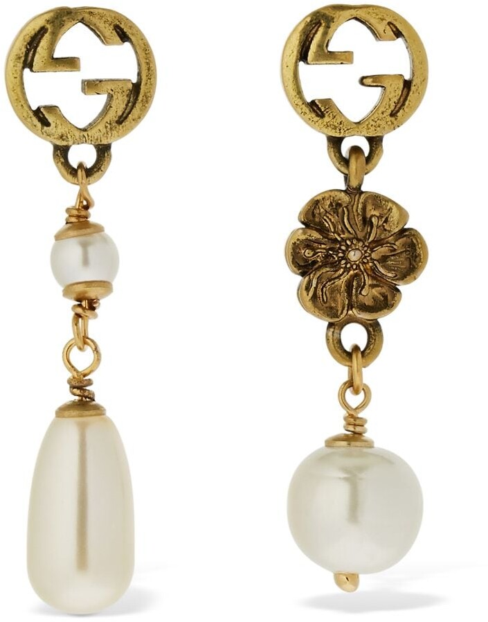 Gucci GG Flower imitation pearl earrings - ShopStyle
