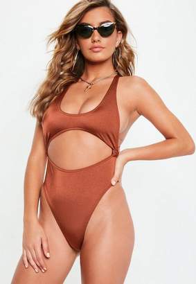 Missguided Orange Extreme Cut Out Cross Back Swimsuit