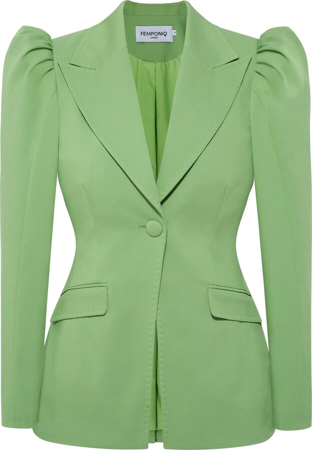 Femponiq Women's Puff-Shoulder Tailored Blazer - Green - ShopStyle