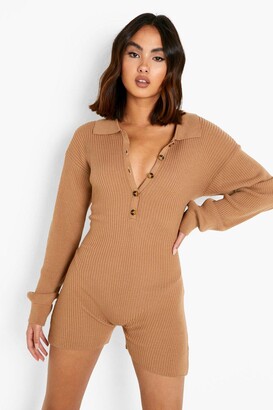 boohoo Collared Lounge Knitted Playsuit