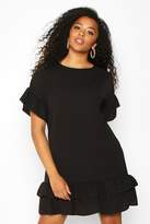 Thumbnail for your product : boohoo Plus Linen Look Woven Ruffle Smock Dress