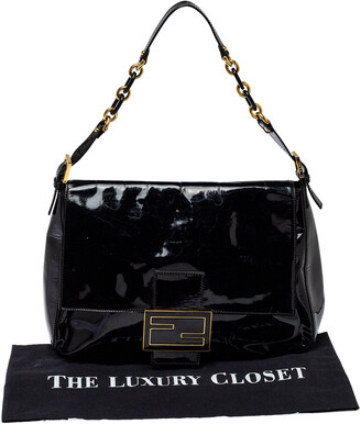Fendi Black Patent Leather Large Mamma Forever Flap Shoulder Bag