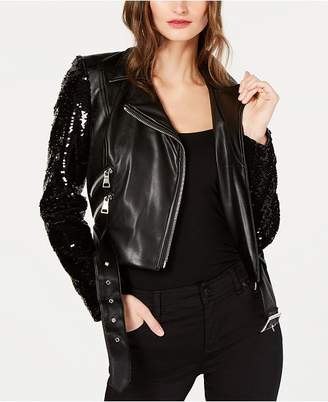 INC International Concepts Sequined Faux-Leather Moto Jacket, Created for Macy's
