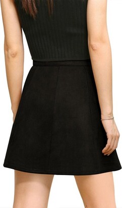 Allegra K Women' Faux Suede Button Cloure A-Line High-Waited Flared Mini Skirt Dark Large