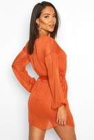 Thumbnail for your product : boohoo Metallic Thread Belted Shift Dress