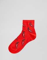 Thumbnail for your product : ASOS Design DESIGN Valentines hot chilli glitter socks