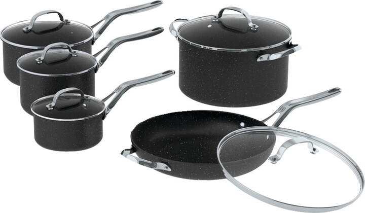 Starfrit THE ROCK by 10-Piece Non-Stick Aluminum Cookware Set with Stainless Steel Handles, Black, 060319-001-0000