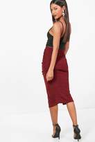 Thumbnail for your product : boohoo Rouched Split Front Slinky Midi Skirt