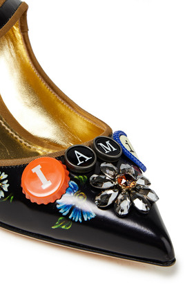 Dolce & Gabbana Embellished Printed Patent-leather Mary Jane Pumps