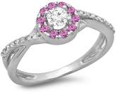 Thumbnail for your product : DazzlingRock Collection 10K White Gold Pink Sapphire & White Diamond Ladies Split Shank Bridal Halo Engagement Ring (Size 10)