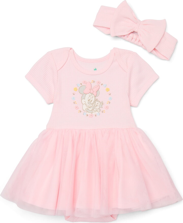 Disney Baby Wishes + Dreams Character Infant Baby Dress and Bow Headband Set, 2-Piece, Sizes Newborn-12 Months