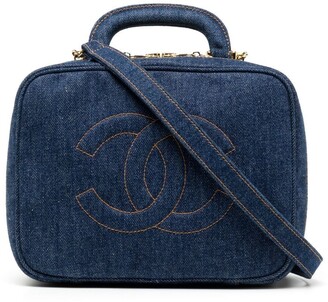 Chanel Pre Owned 1997 CC stitch denim cosmetic two-way bag