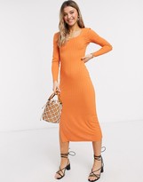 Thumbnail for your product : ASOS DESIGN long sleeved square neck midi dress in rib in orange