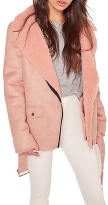 Missguided Faux Suede and Shearling Biker Jacket