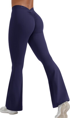 QOQ Womens Scrunch Flare Leggings V Back High Waisted Bootcut Yoga Pants  Tummy Control Bell Bottom Leggings - ShopStyle