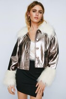 Thumbnail for your product : Nasty Gal Womens Metallic Faux Leather Fur Trim Jacket