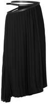 Jil Sander - Asymmetric Leather-trimmed Pleated Crepe Wrap Skirt - Black