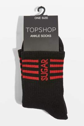 Topshop 'Sugar' Slogan Sporty Tube Ankle Socks