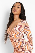Thumbnail for your product : boohoo Marble Slinky Frill Hem Ruched Mini Dress