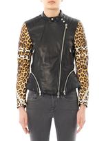 Thumbnail for your product : 3.1 Phillip Lim Leopard-print sleeve leather biker jacket