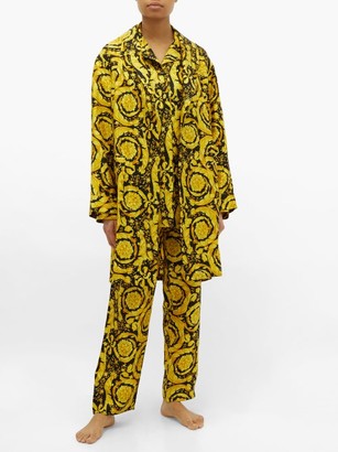 Versace Baroque-print Silk-twill Robe - Gold Multi