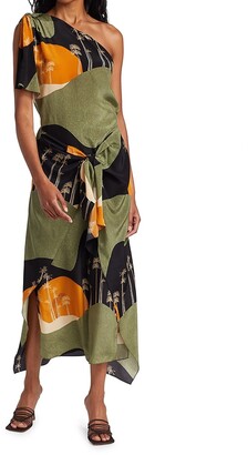 Johanna Ortiz Gold Seeker One-Shoulder Silk Dress