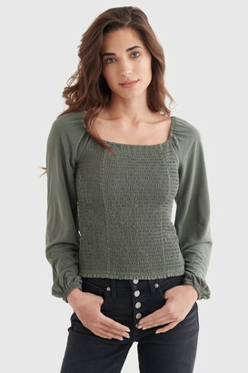 Lucky Brand Smocked Square Neck Knit Top - ShopStyle