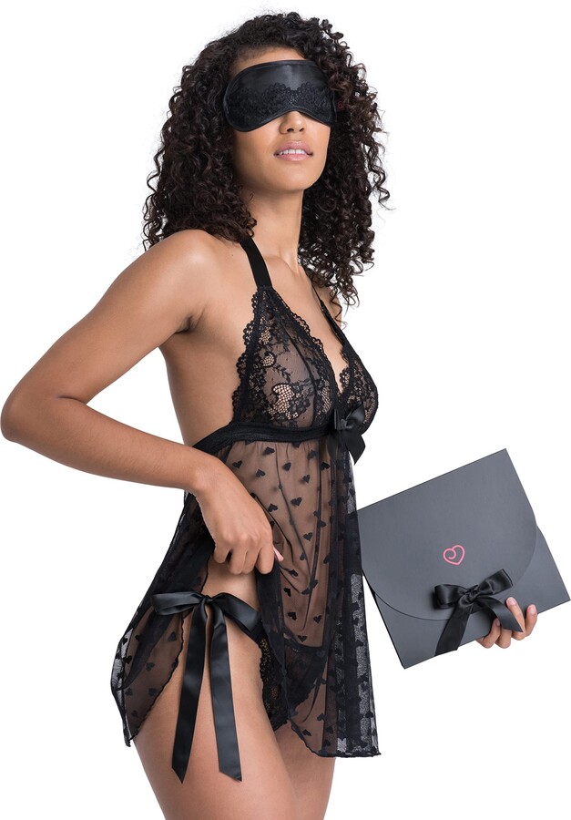 Lovehoney Lingerie Black Lace Underwear Gift Set - Halter Neck