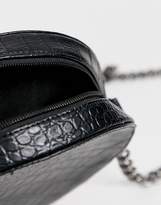 Thumbnail for your product : Missguided round cross body back with chain strap in black croc