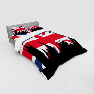 Union Jack Houses Of The Parliament Silhouette on Uk Flag Historic Urban Skyline Duvet Cover Set