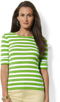 Thumbnail for your product : Lauren Ralph Lauren Buttoned-Shoulder Striped Cotton Crewneck