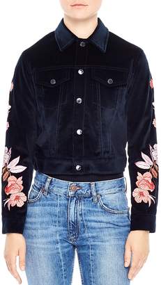 Sandro Cylia Cropped & Embroidered Velvet Jacket