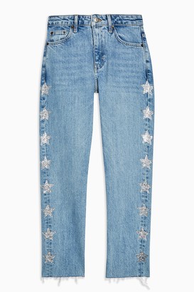 Topshop CONSIDERED Bleach Diamante Star Straight Jeans - ShopStyle