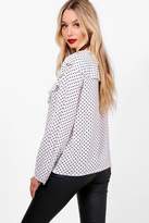 Thumbnail for your product : boohoo Spot Print Ruffle Tie Front Blouse