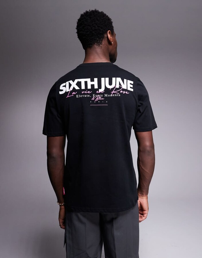 Sixth June script logo back print t-shirt in black