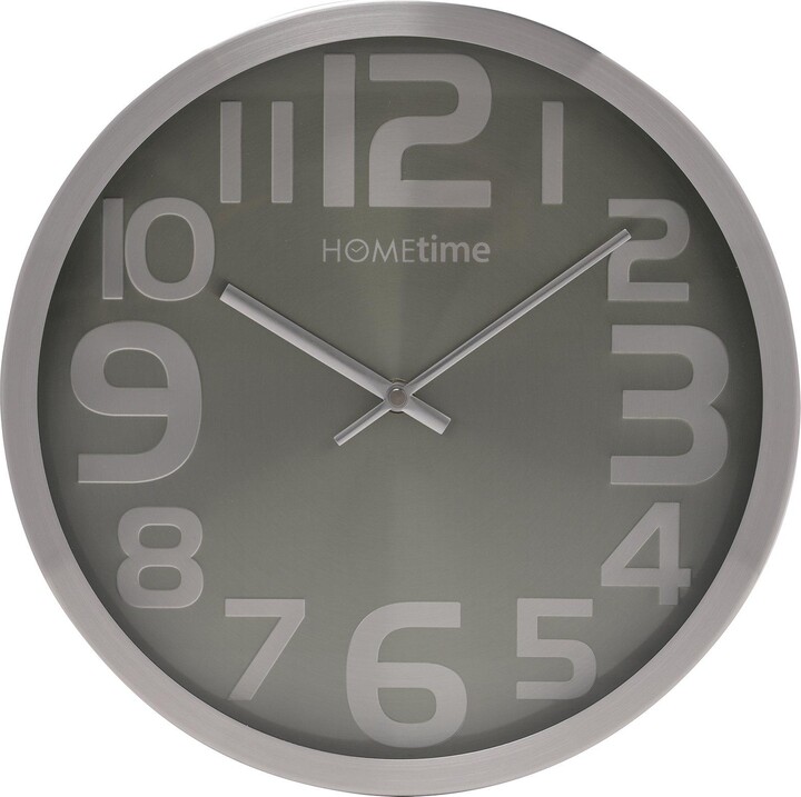Hometime Round Wall Clock with Large Silver Arabic Numbers Black 30cm