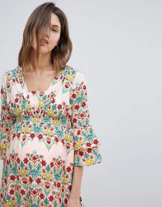 Mama Licious Mama.Licious Mamalicious floral prairie maxi dress with ruffle sleeves