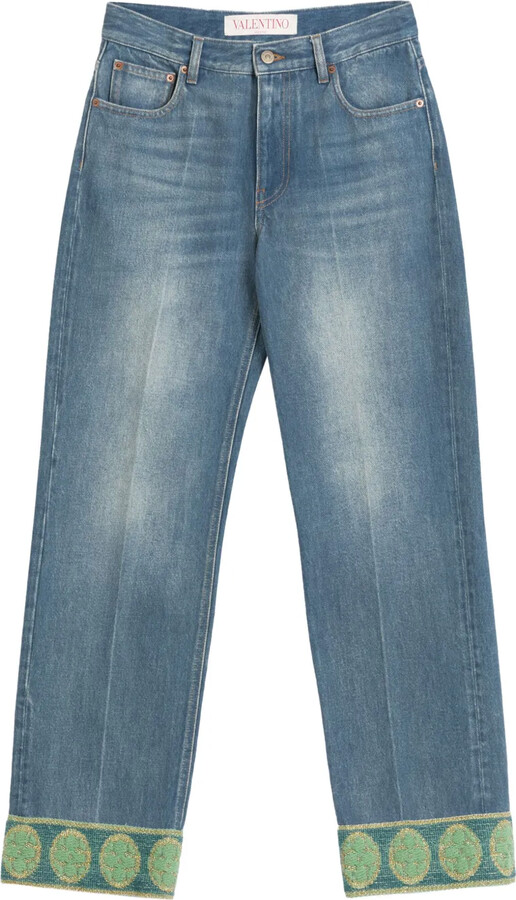 Jacquard-Trim Jeans