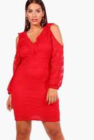 Thumbnail for your product : boohoo Plus Ruffle Lace Overlay Bodycon Dress