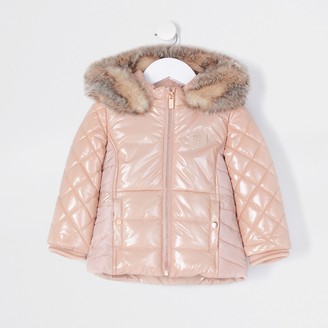 River Island Mini girls Pink high shine padded jacket