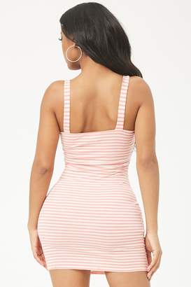 Forever 21 Ribbed Striped Self-Tie Cutout Mini Dress
