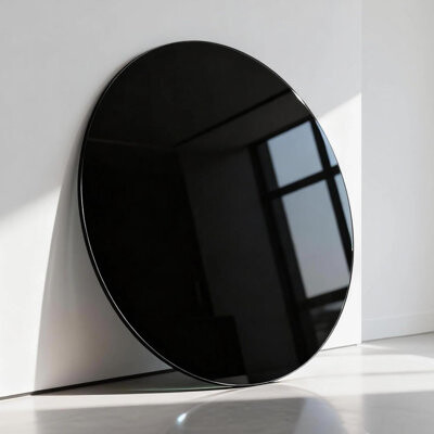 Tansole Round Black Tempered Glass Table Top, 1/2 Inch Thick Beveled Polished Edge