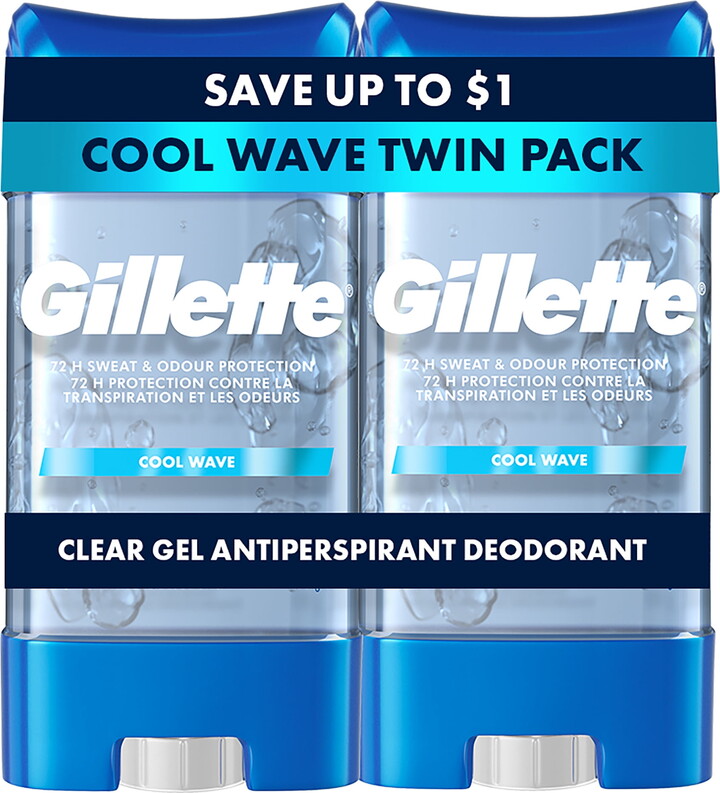 Gillette Antiperspirant Deodorant for Men, Clear Gel, Cool Wave, Twin Pack, 3.8oz