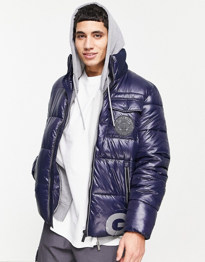 guess navy puffer coat