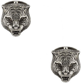 Gucci Feline Head Cufflinks in Sterling Silver & Black | FWRD