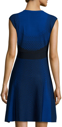 Muse Geometric-Print Fit-and-Flare Dress, Cobalt